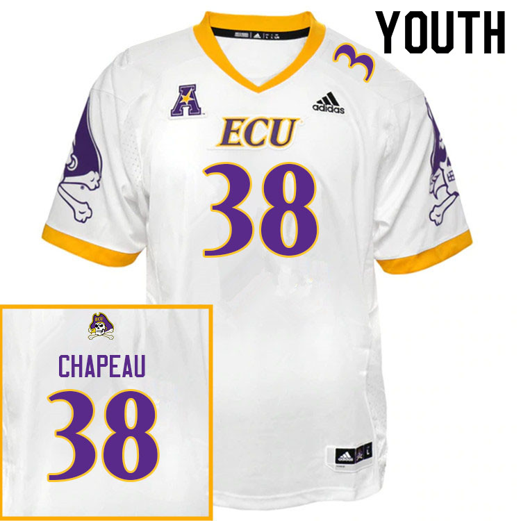 Youth #38 David Chapeau ECU Pirates College Football Jerseys Sale-White - Click Image to Close